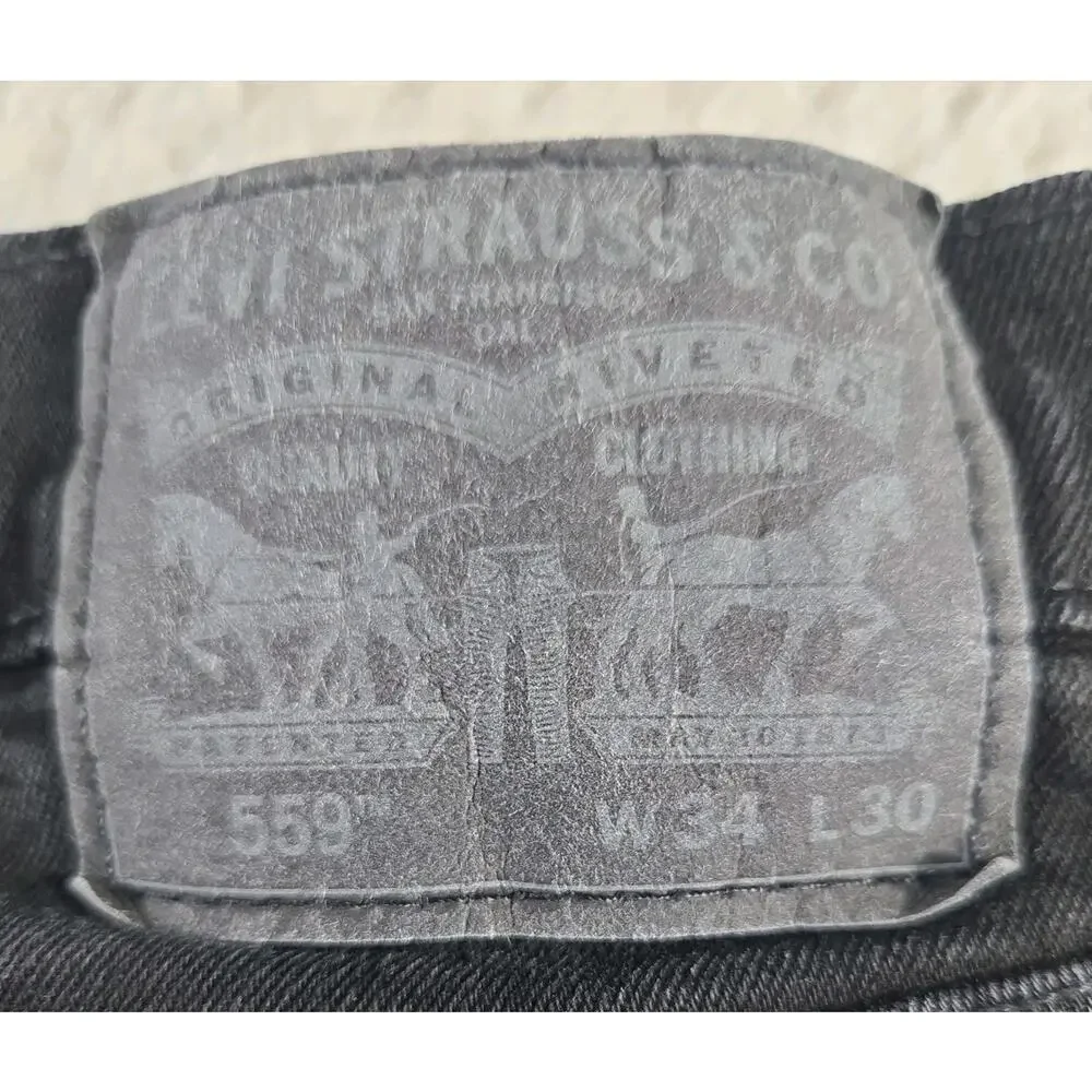 Levi's 559 Relaxed Straight Jeans Mens 34x30 Black Dark Wash Denim Pants #0126